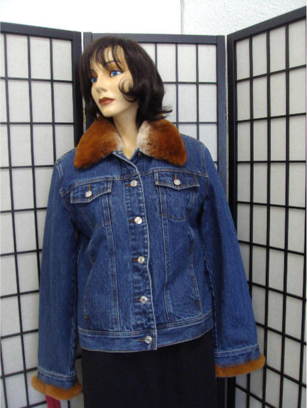NEW DENIM JEANS JACKET W/ REX RABBIT FUR VEST LINING WOMEN SIZE 4-6 SMALL
